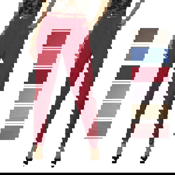 Paulo Due Women's Tapered Leg Smart Belted Trouser Oatmeal