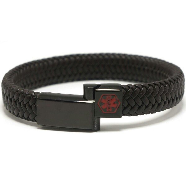 Christopher James of London Unisex Braided Leather and Stainless Steel Medical Bracelet with Free Engraving