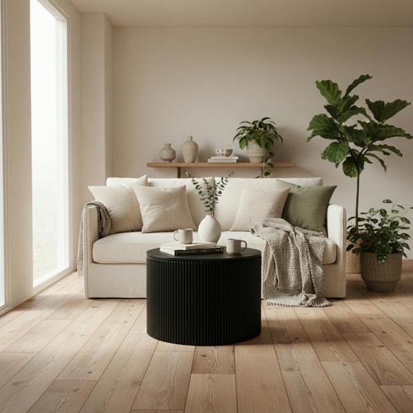 Wyld Haus Trecool Black Wood Reeded Round Coffee Table