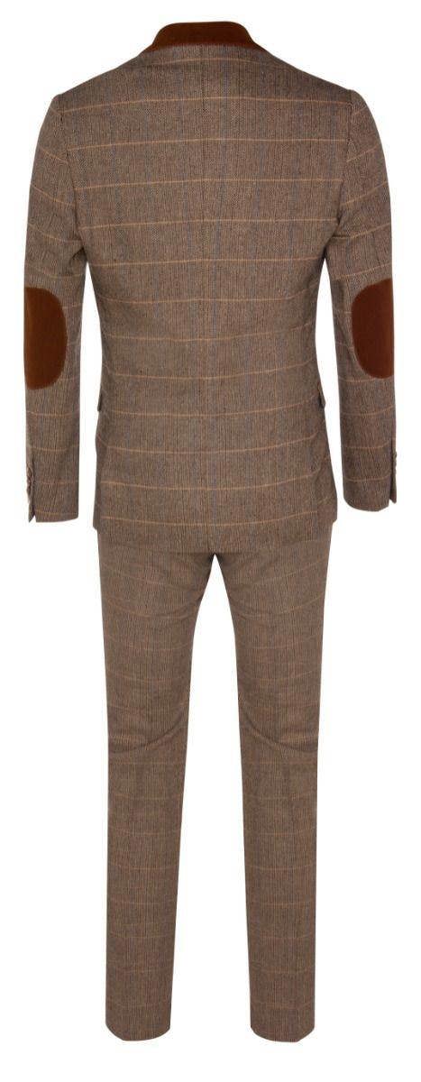 Marc Darcy Mens 3 Piece Tan Tweed Check Suit