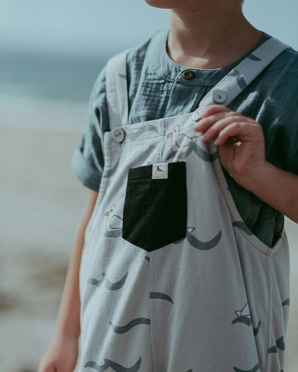 organic cotton Grey Seagull Print Dungarees - image 1