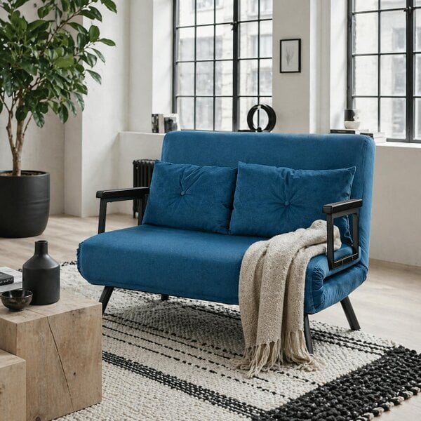 Wyld Haus Lenasu Nasa Velvet Blue 4 In One Convertible Double Sofa Bed With Cushions