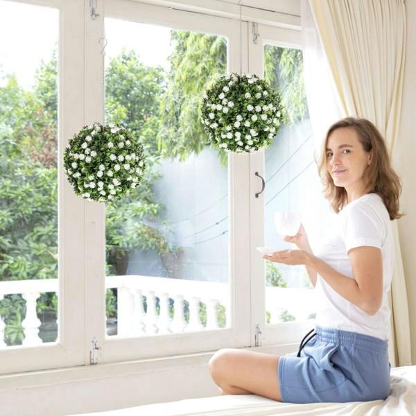 Dyzi Set of 2 Artificial Rose Topiary Balls 28cm Hanging Faux Plants