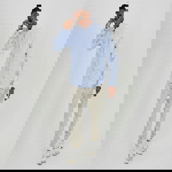 Brave Soul Light Blue Cotton Long Sleeve Oxford Shirt - Light Blue Image 3