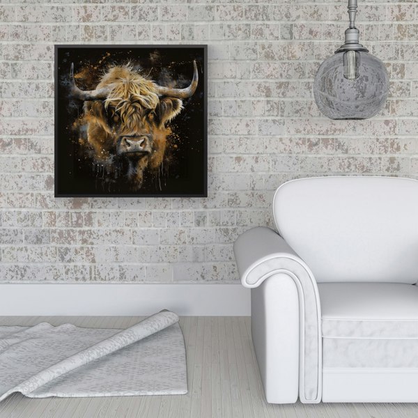 Warren Reed Bronze Splash Art Highland Cow Framed Canvas