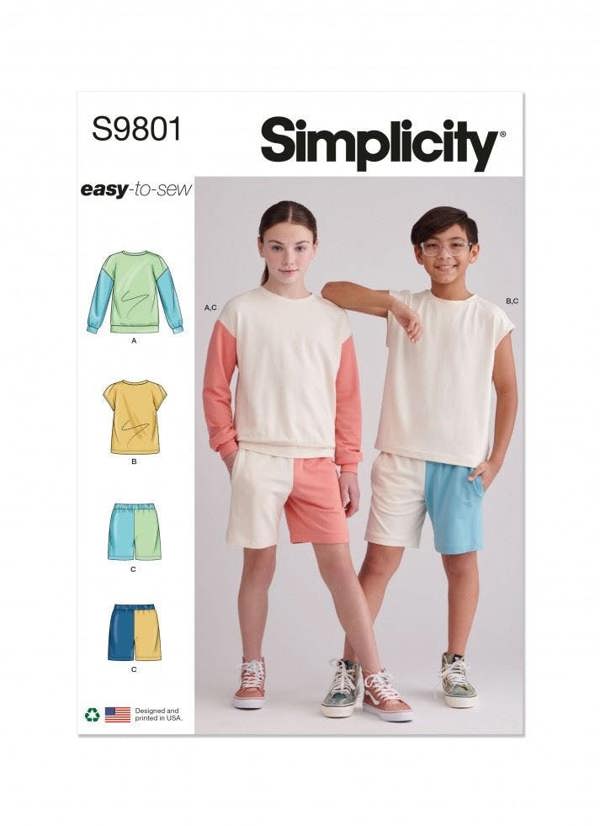 Simplicity Sewing Pattern 9801, Tops, Sweaters, Shorts for Kids, Teenagers, A (7-8-10-12-14) - Easy