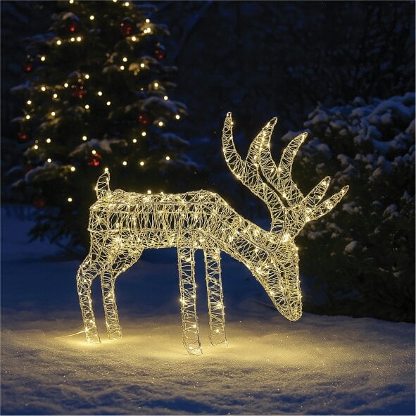 Scotts of Stow Xmas Haus FloorStanding 43CM High Silver LED Christmas Holiday Festive Reindeer