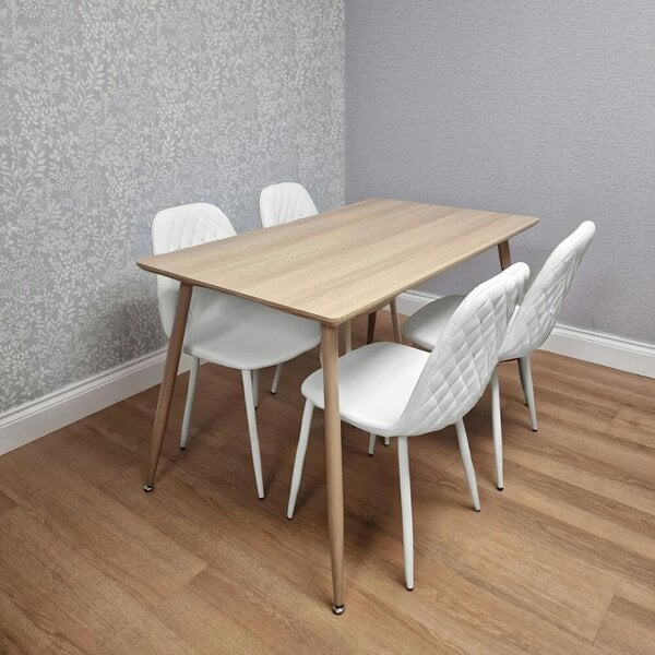 Kosy Koala Modern Wood Effect Dining Table Set With 4 White Gem Pattern Chairs Dining Room Furniture
