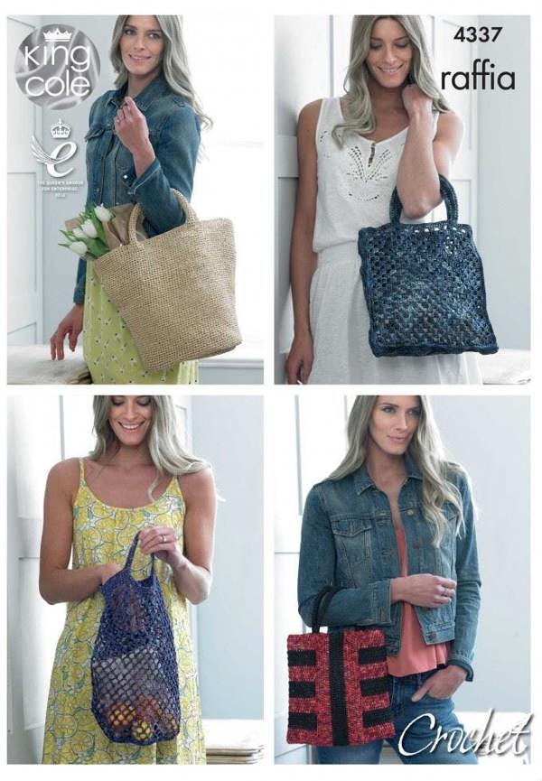King Cole Raffia Crochet Pattern 4337, Bags for Women - Intermediate