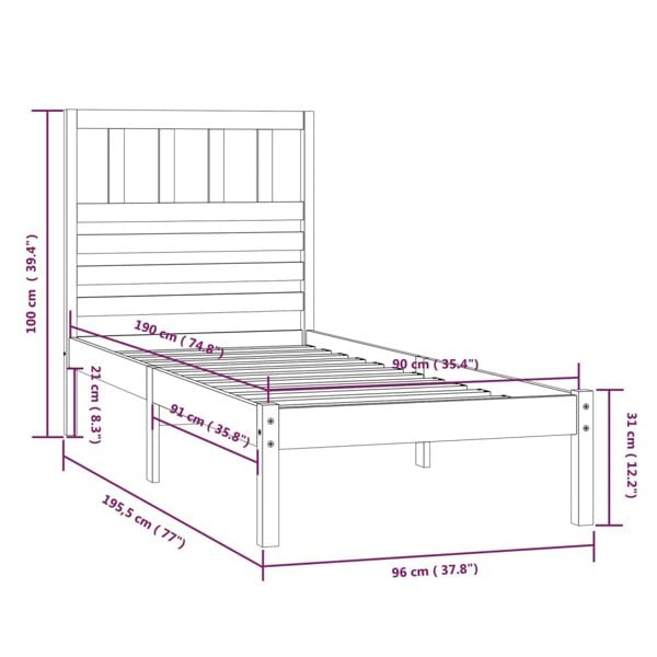 Berkfield Bed Frame 90x190 cm Single Solid Wood Pine
