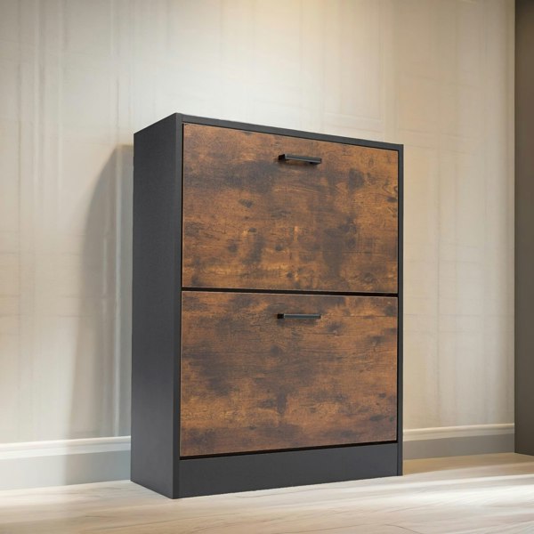 Rafaelo Mobilia 2 Drawer Shoe Storage Cabinet Rustic Brown