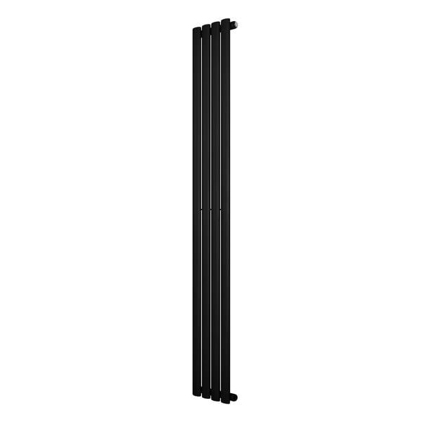 Sleek black oval single column radiator measuring 1800 x 240mm, featuring a modern design with smooth, matte finish and vertical lines