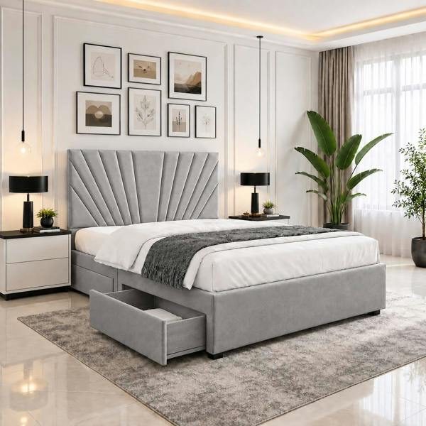 Paradise Beds Seranova Luxury Upholstered Divan Bed With Tall Headboard And Mattress