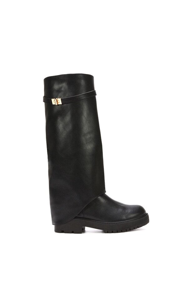 XY LONDON Chunky Low Heel Knee High Fold Over Boots