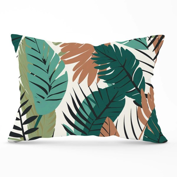 Warren Reed Tropical Floral Leaves Green Brown Cushions