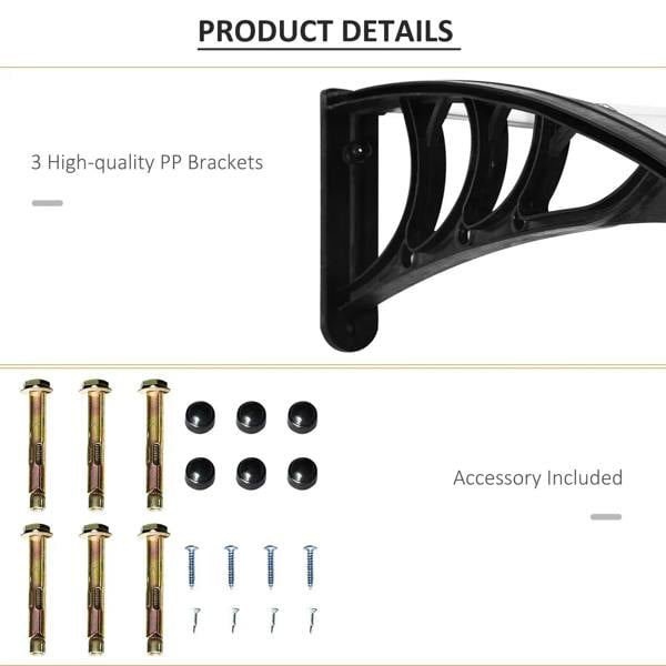 Black mounting bracket set for door canopy awning with screws and accessories