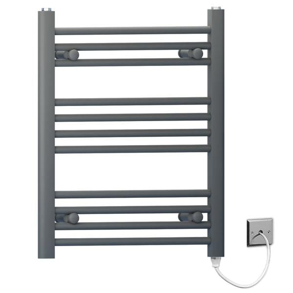 MYHOMEWARE 600 x 600mm Anthracite Grey Flat Electric Pre-Filled Heated Towel Rail Radiator For Bathroom Designer Standard Element