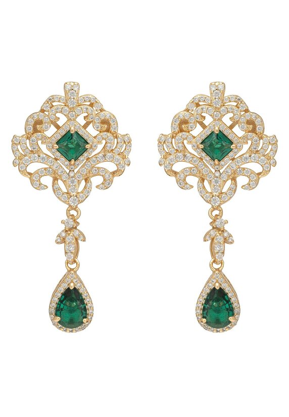 Latelita Claridge Drop Earrings Emerald Gold