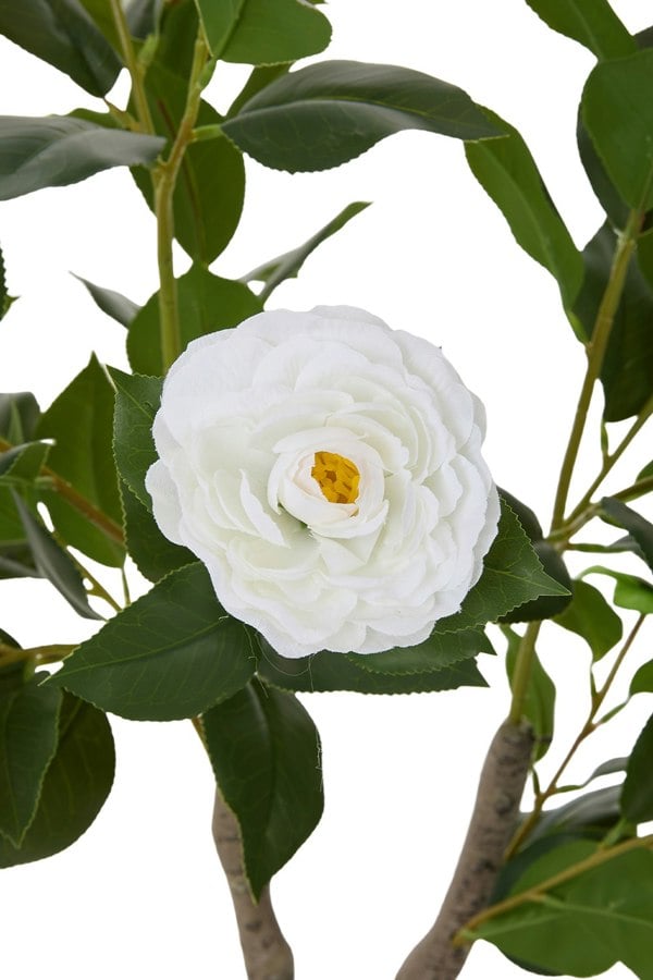 Living and Home 90cm Artificial White Camellia Tree Potted for Garden, Office & Home Decor