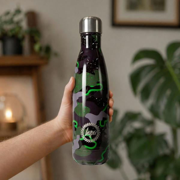 Hype 500ml Thermal Water Bottle | Green Camo Stainless Steel Insulated Leak Proof