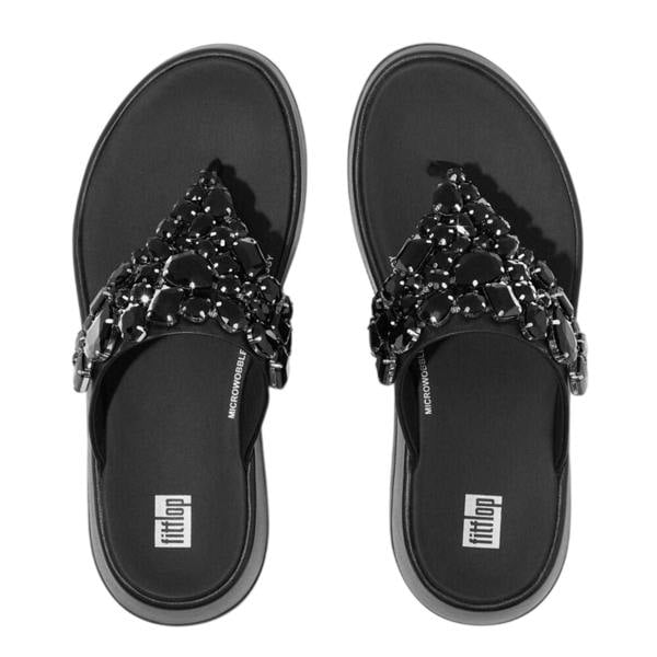 FitFlop Womens/Ladies Jewelled Leather Flatform Sandals - Black - 