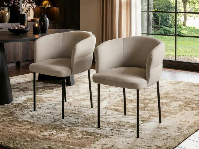 Elise Set of 2 Curved Upholstered Dining Chairs Beige
