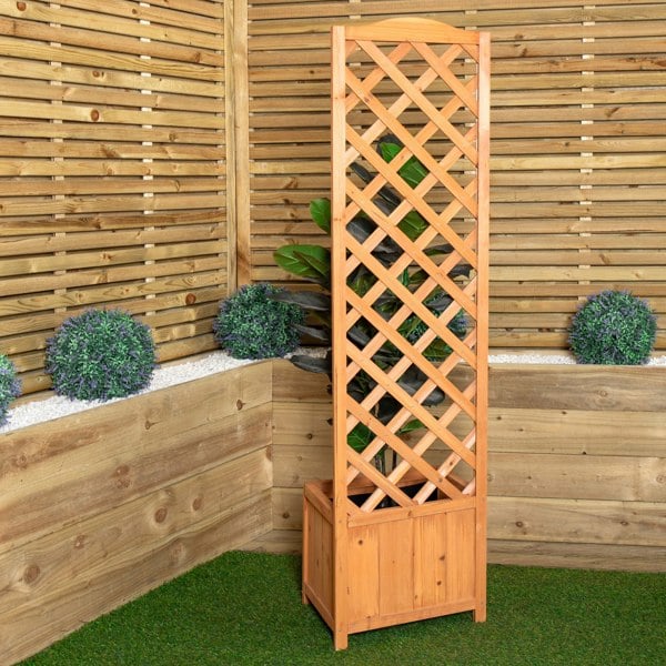 Samuel Alexander 1.6m Samuel Alexander Natural Wooden Freestanding Garden Trellis with Raised Bed Planter