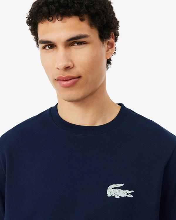 Lacoste Fleece Mens Lounge Hoodie - Navy Blue/White 525 | CHO | Designer Mens Hoodies