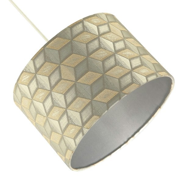 Contemporary Jacquard Drum Lamp Shade with Gold and Silver Diamonds Image 3
