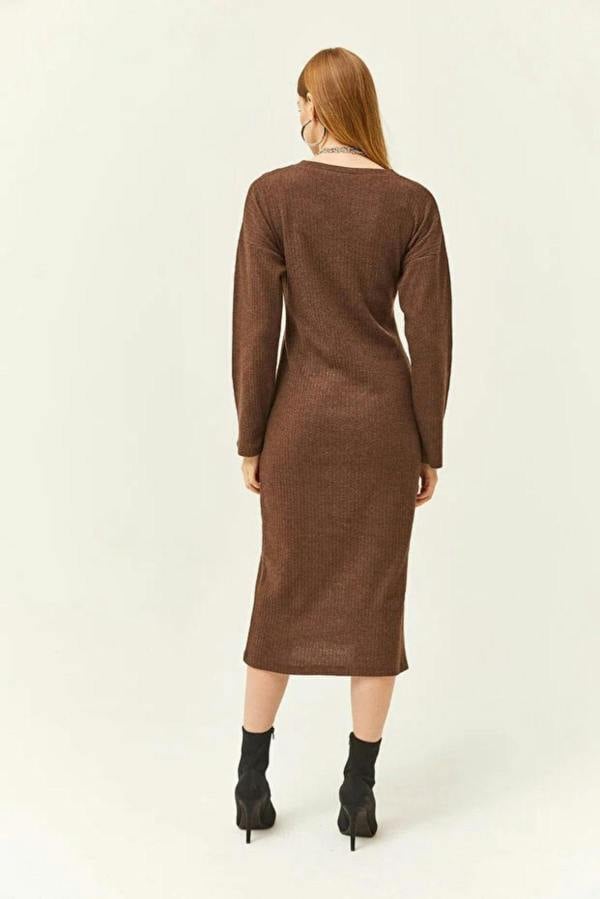 Hoxton Gal V-Neck Thick Ribbed Dress with Side Slit