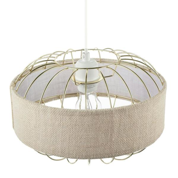Unique Pendant Shade with Gold Metal Wire Frame and Linen Fabric Band Image 3