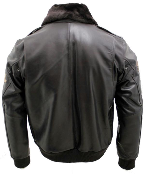 Infinity Leather Mens Cow Hide Detachable Collar Leather Flight Bomber Jacket