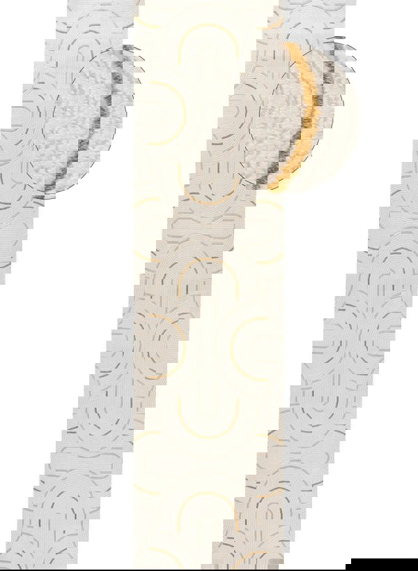 Living Room rug, gold-cream colours, geometric, practicality in mind, the rug is anti-allergic.