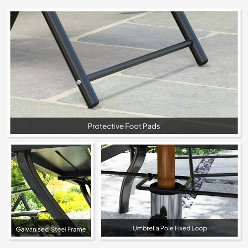 Wyld Haus Mamoka 6 Seater Steel and Grey Mesh Outdoor Dining Set with Parasol Hole