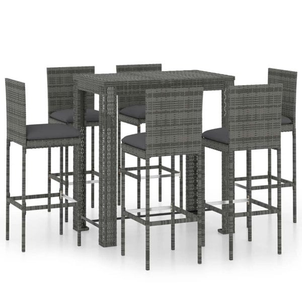 Berkfield 7 Piece Garden Bar Set with Cushions Poly Rattan Grey