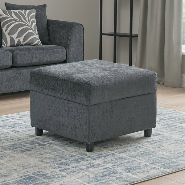 Furnishings For Less Zink Fabric Chenille Black or Grey Footstool