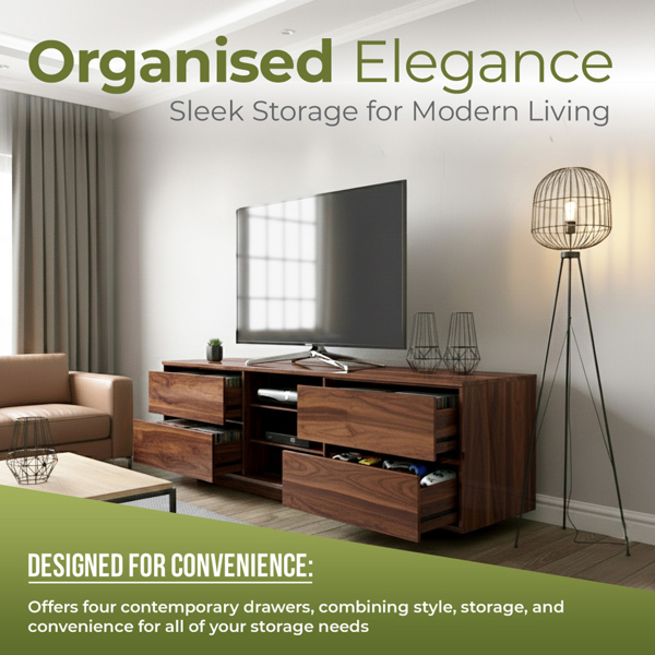 Centurion Supports Avitus Premium Walnut with 4-Walnut Drawers and 3-Shelves 32"-65" LED/OLED/LCD TV Cabinet