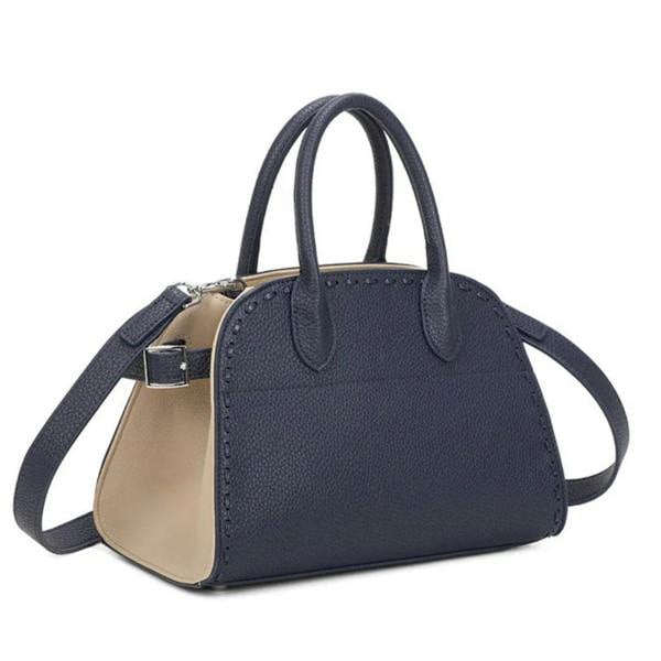 Love EMVY Buckle Stitch Two-Tone Faux Leather Grab Bag