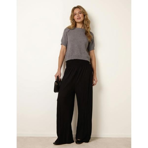 Blue Vanilla Shirred Waist Pleated Wide Leg Trousers
