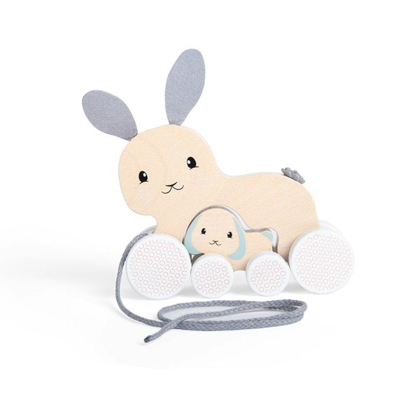 Bigjigs Toys Wooden Bunny & Baby Pull Along Toy With Grey Cord