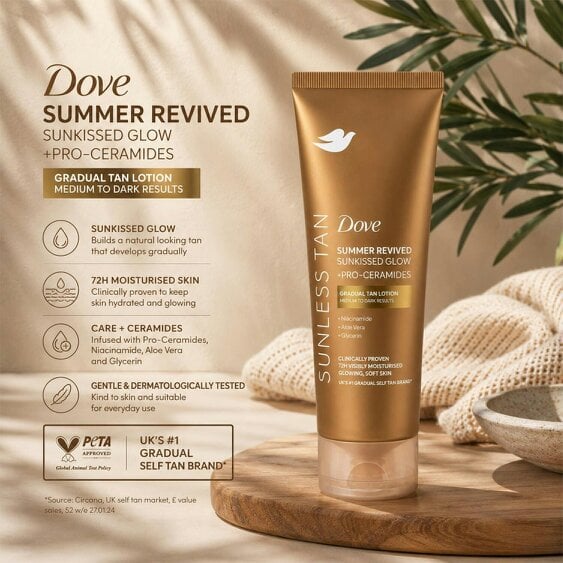 Dove Summer Revived Tanning Lotion 200ml 3 Pack, Medium to Dark Sunkissed Glow