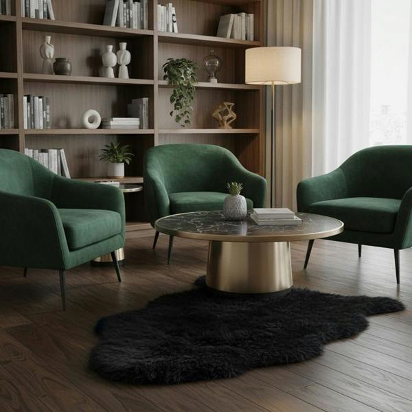 HomeSpace Direct Luxury Faux Rabbit Fur Rug Black