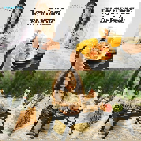 MANTRARAJ Bamboo Bed Tray Table with Foldable Legs And Handles Breakfast Tray for Sofa, Bed, Platters Lap Tray (Black)