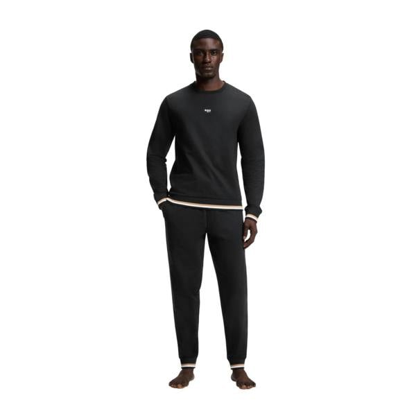 Boss Mens Iconic Stripe Detail Crew Neck Long-Sleeved Sweatshirt - Black - 