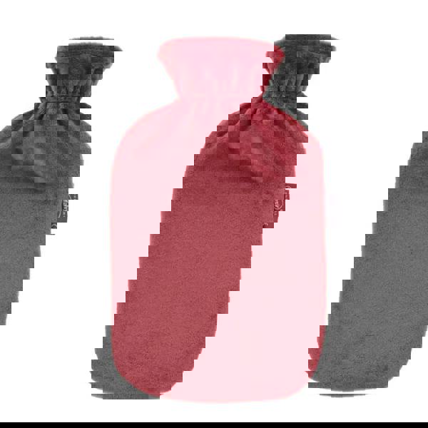 Red Fashy 2L hot water bottle with fuzzy plush cover