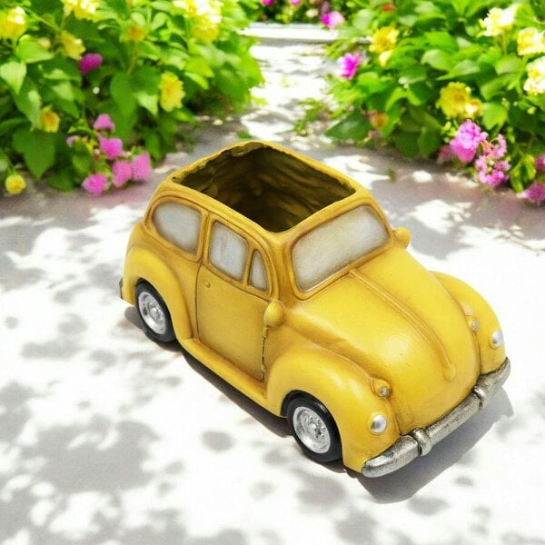 EDH Door Hardware Yellow Resin Car Planter – 9.5cm x 8cm x 18.5cm | Vintage Mini Car Flower Pot for Indoor & Outdoor Décor