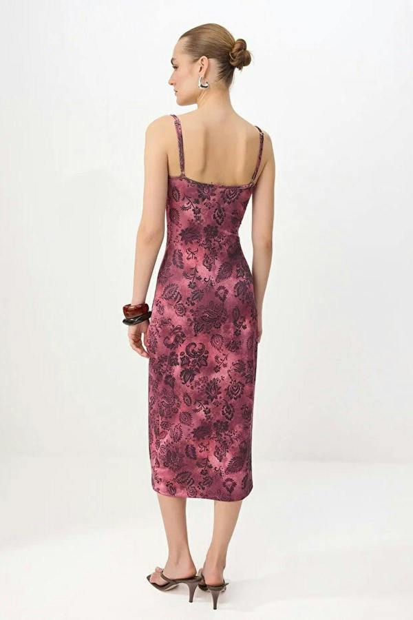 WOVCOR Floral Bodycon Square Neck Sleeveless Knitted Dress