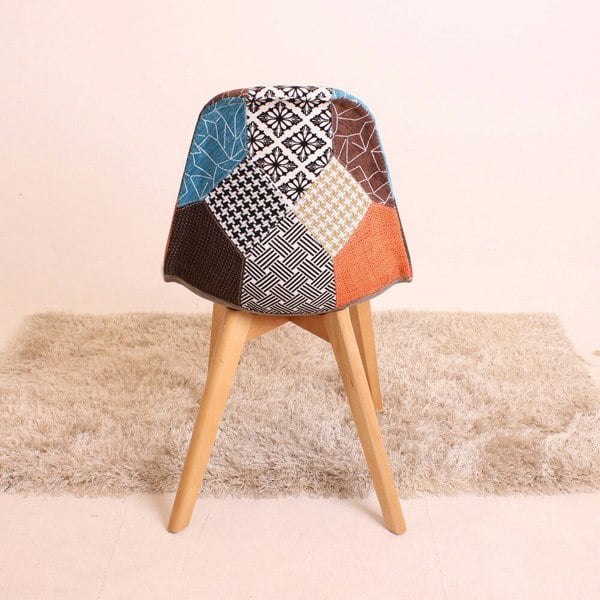 Life Interiors Single Patchwork Multi Colors Fabric Dining Chair with Wooden Legs, Mid-Century Modern Accent Chair