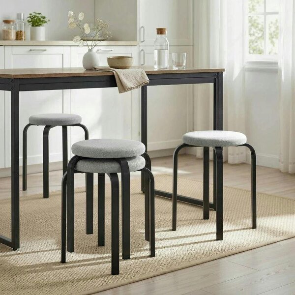 Stackable Stools Modern Cushioned Round Backless Stools Set of 4 Kitchen Dining Room Grey - Grey