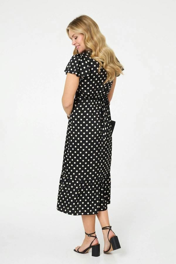Black | Polka Dot Lace Trim Empire Midi Dress